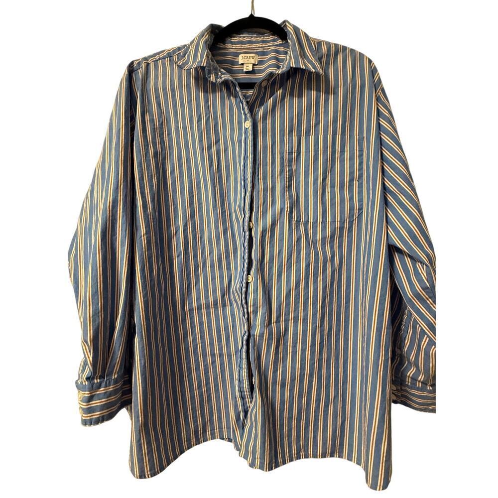 J Crew Striped Blue and Orange Blouse size XL NWOT